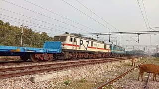 VERY RARE: DEAD GZB WAP-7 with FREIGHT(Goods) Train Lead By Valsad(BL) WAG-7 Skips Subedarganj !!