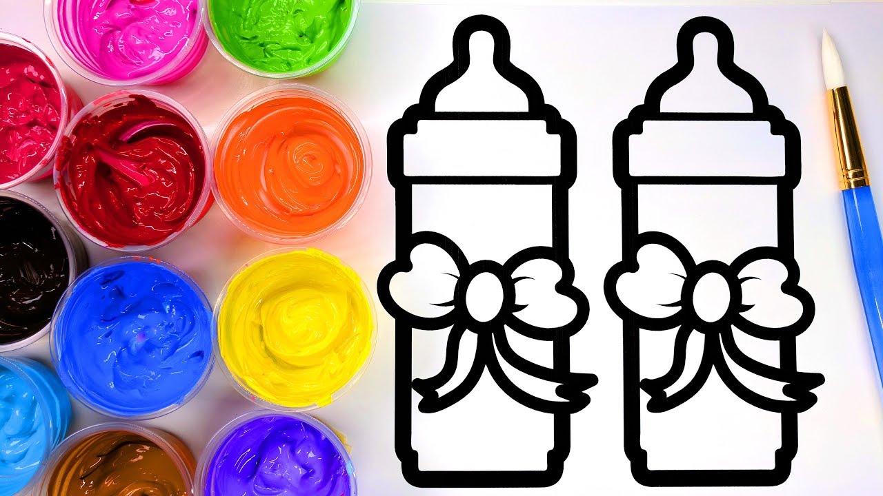 Coloring Painting Pretty Baby Bottles Coloring Pages for Children to Learn to Color with Paint