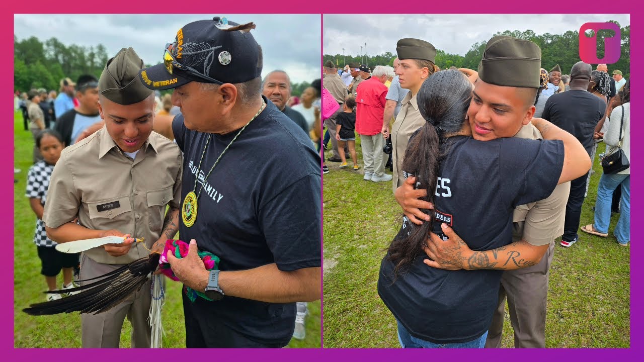 Native American Family Bless New Soldier With Sacred Tobacco At Tapping Out Ceremony