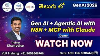 GenAi + Agentic + MCP + N8n with Claude  Demo in Telugu Vlr Training 9059868766