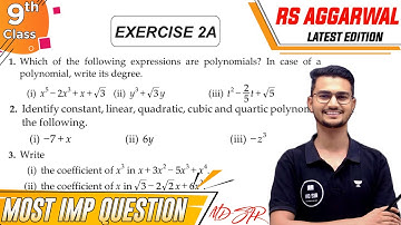 Rs Aggarwal Class 9 Exercise 2A | Chapter 2 Polynomials | Md Sir Class 9