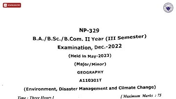BA BSC BCOM 3RD SEM GEOGRAPHY ENVIRONMENT DISASTER MANAGEMENT AND CLIMATE CHANGE NP DEC 2022 | DBRAU