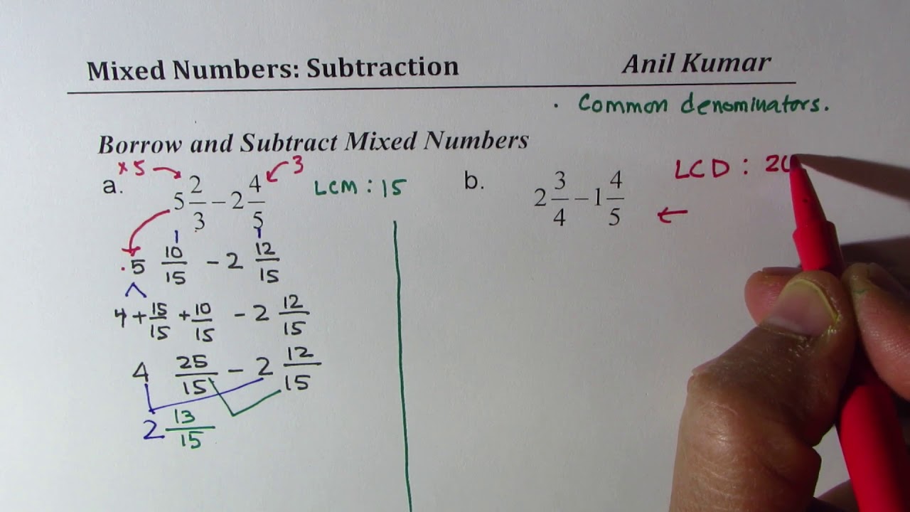 how-to-subtract-mixed-numbers-with-borrowing-youtube