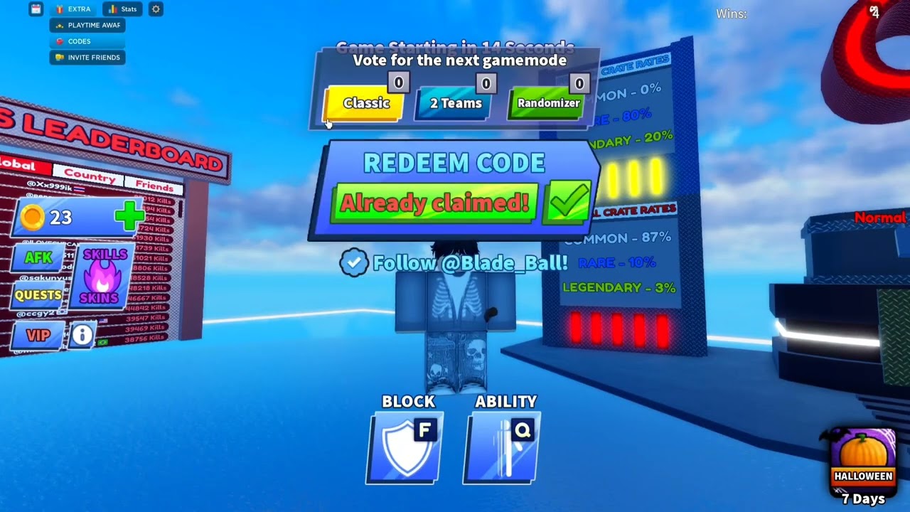 blade ball November codes and update walk through!