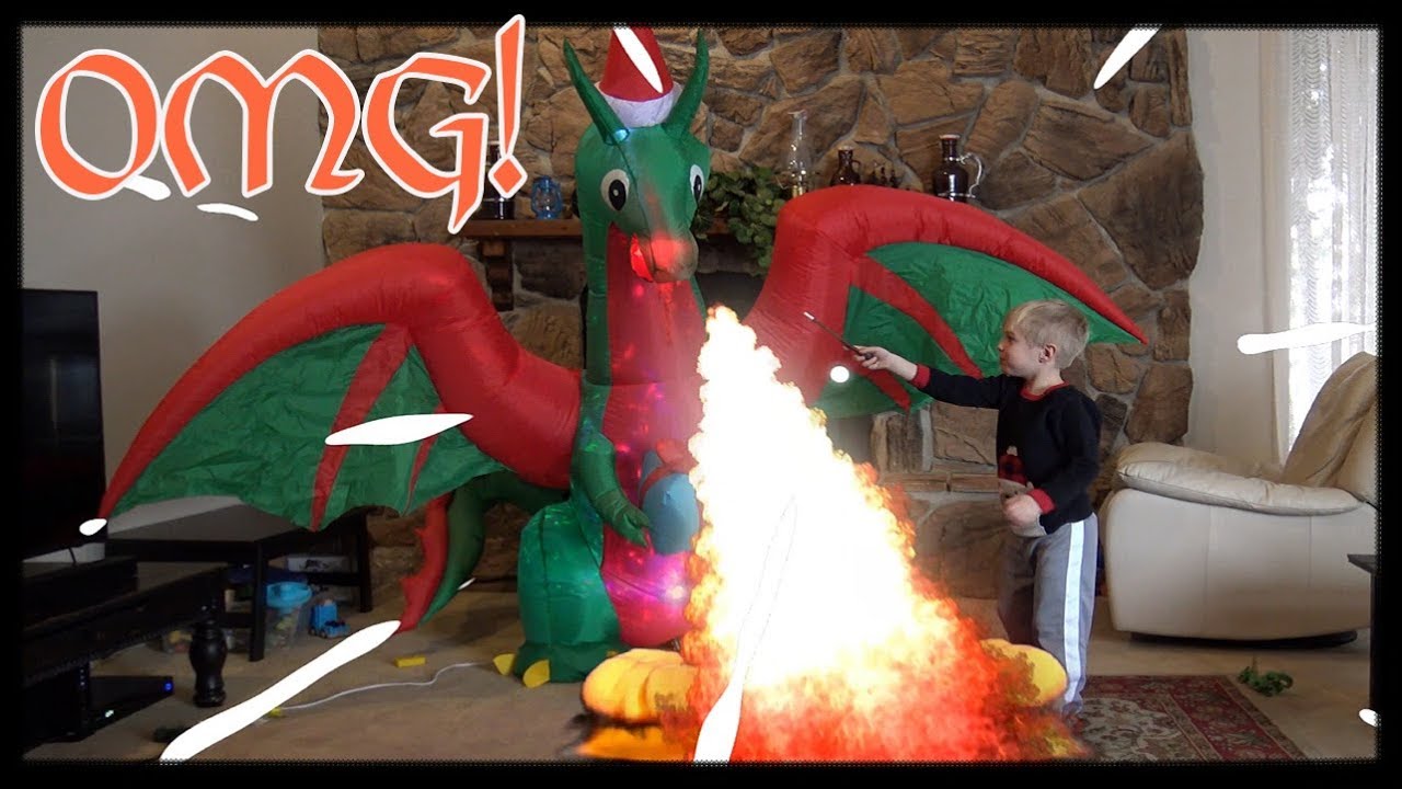 Inflatable Christmas Dragon Catching our House on Fire! Funny Cute