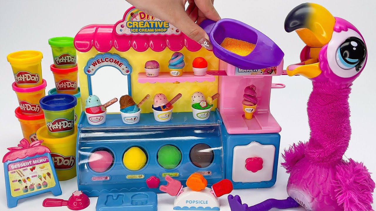 [toy asmr] Gotta Go Flamingo Ice Cream Shop 🍦🦩 Play-Doh Dessert 아이스크림 놀이 언박싱 | Satisfying Unboxing