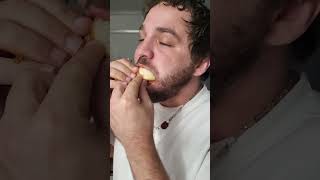 ROBBIE EATING A SANDWICH WITH CHILI - POTATO CHIPS AND A HARD BOILED EGG