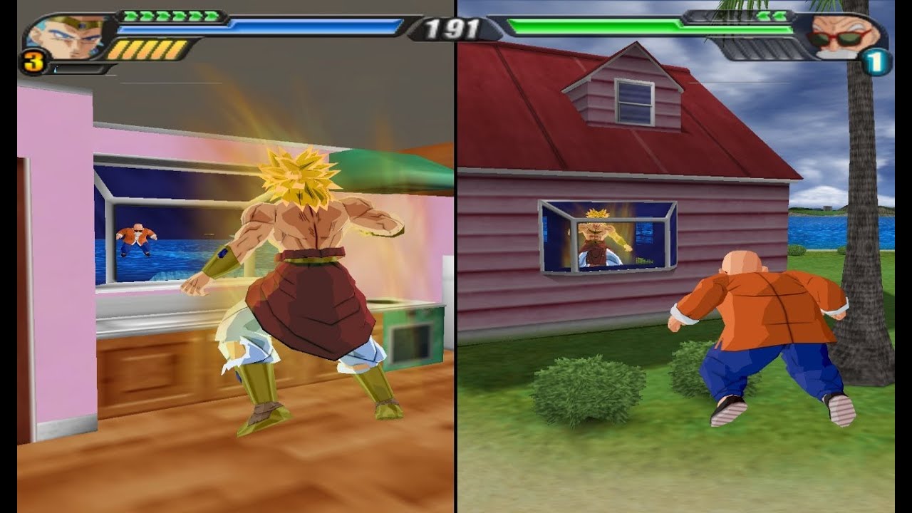 Broly enters inside Kame House and destroys it (Tenkaichi