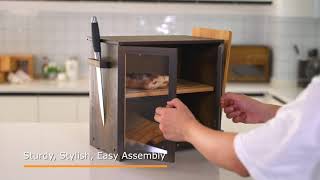 ERGODESIGN Double door Bread Box with Knife And Movable Cutting Board Holders