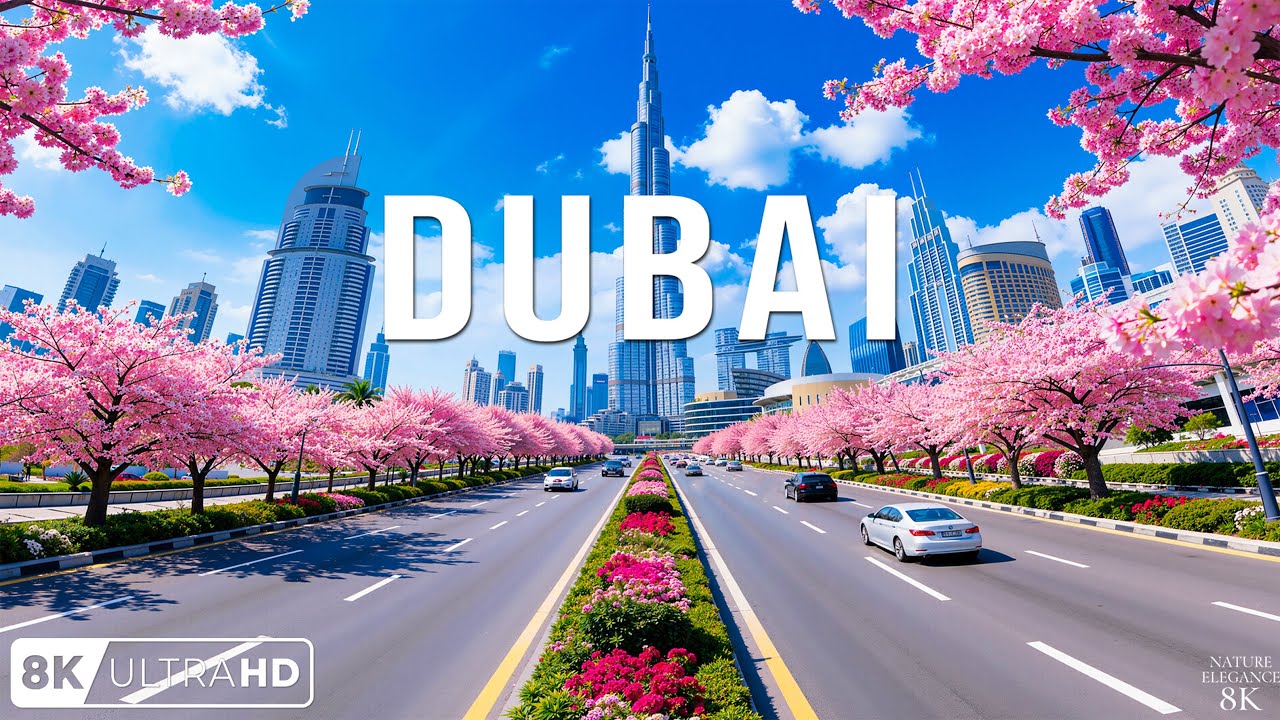 Весна в Дубае 8K 🌸 Бурдж-Халифа, современный горизонт и роскошные виды города весной