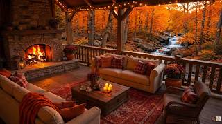 Fireside Autumn Retreat by the Creek 🍂 Soft Piano Music, Crackling Fireplace for Sleep and Calm screenshot 4
