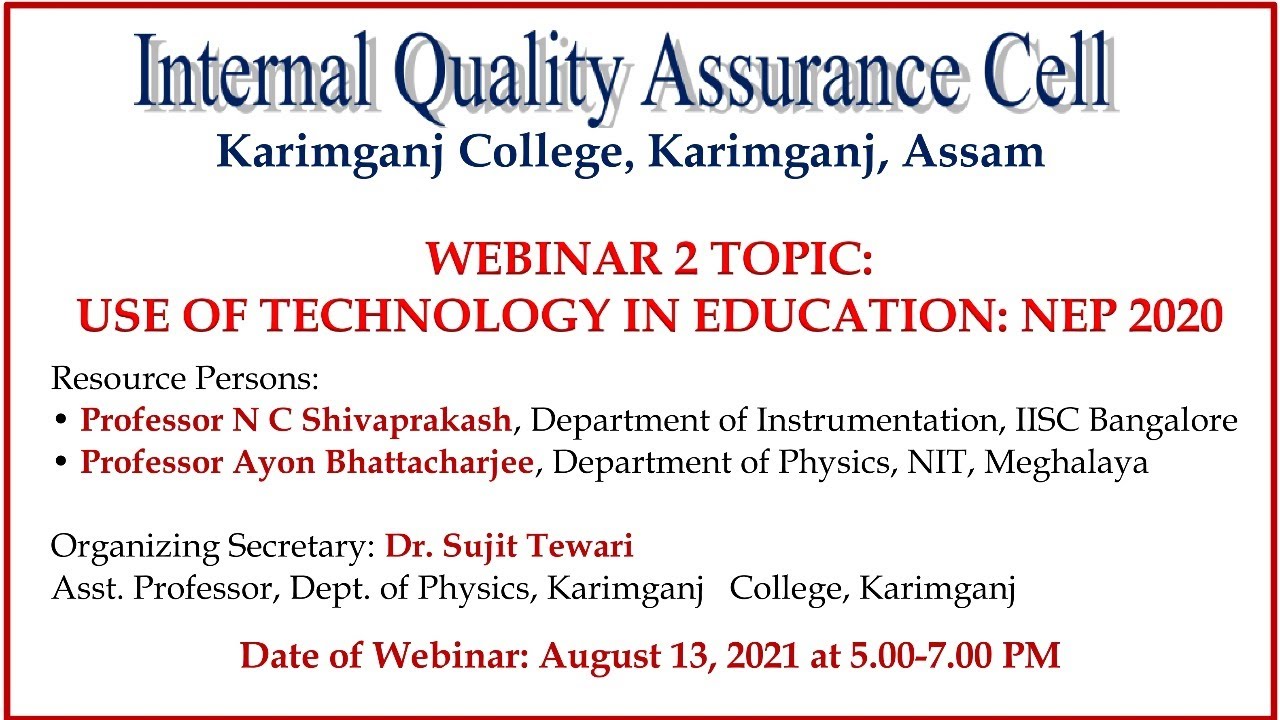 WEBINAR 2: USE OF TECHNOLOGY IN EDUCATION: NEP 2020 - YouTube