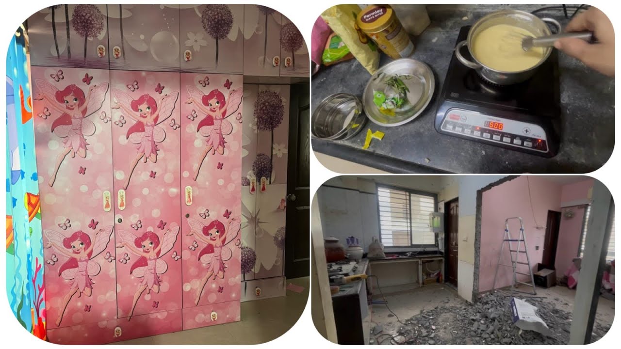 Diwar toot Gayi🥺temporary kitchen look|renovation vlog 2 