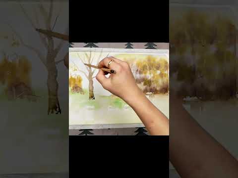 [ #<strong>shorts</strong> Watercolor ] Without <strong>Sketch</strong>  Landscape Watercolor - Autumn Lake. NAMIL ART