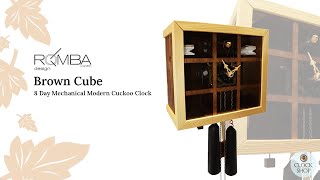 Brown Cube 8 Day Mechanical Modern Cuckoo Clock With Clear Front 26cm By ROMBA