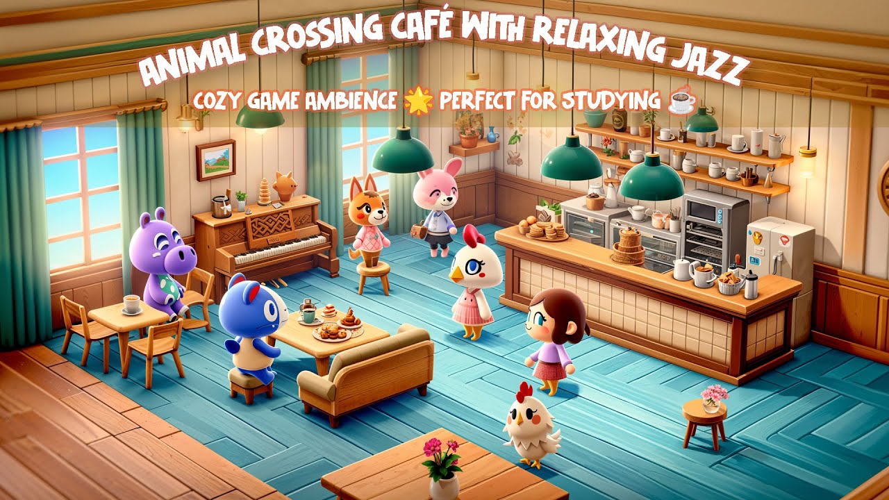 🎮 Кафе Animal Crossing в 4K с расслабляющим джазом 🎷 | Уютная игровая атмосфера 🌟 | Идеально подх...