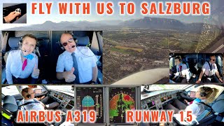 SALZBURG (SZG) | Sightseeing approach and landing on runway 15 | Airbus A319 pilots + cockpit views
