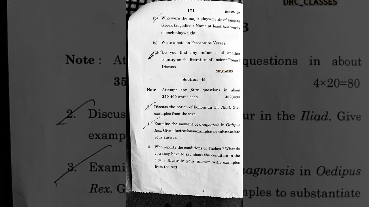 BAEGH BEGC 102 QUESTION PAPER December 2023 IGNOU EUROPEAN CLASSICAL LITERATURE 