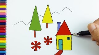Learn to Color for Kids | Coloring House and Finding Triangles in the Printable Page for Children