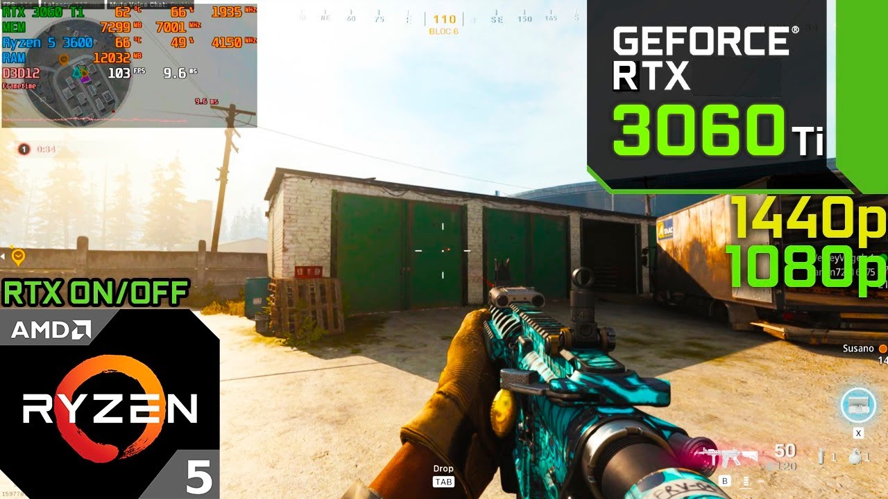 Call of Duty Warzone : RTX 3060 Ti 8GB + Ryzen 5 3600 (Ultra Graphics) 1440p, 1080p RTX ON\OFF