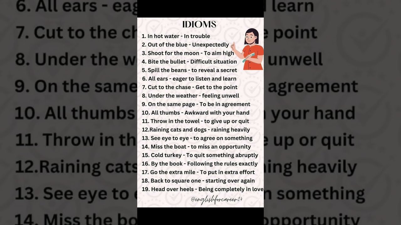 Top 20 Idioms And Phrases Idoms In English