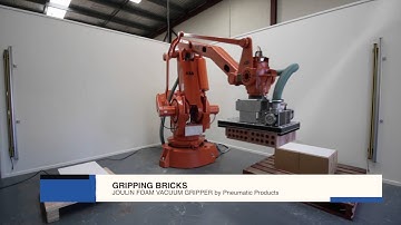 Picking up bricks with the Joulin Foam Vacuum Gripper by Pneumatic Products