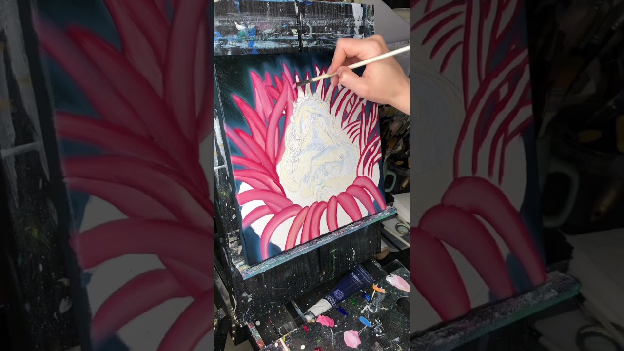 Картина с осьминожкой на актинии «Маленький монарх» в процессе Часть 1