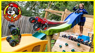 LONGEST Downhill Race INSIDE & OUTSIDE the House 🏠 BIG Monster Jam & Hot Wheels Monster Truck Toys screenshot 3