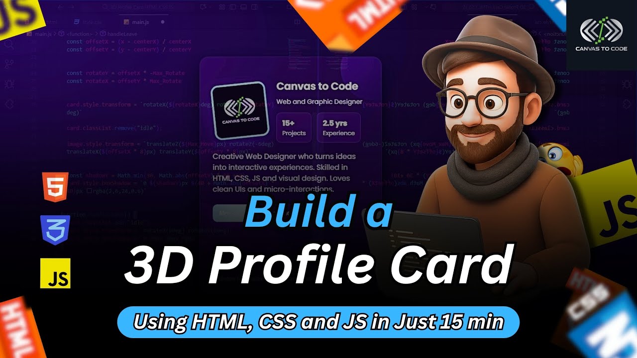 3D Profile Card using HTML CSS & JS | Interactive Card Hover Animation ...