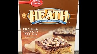 Today i am making the heath milk chocolate english toffee bar premium
dessert mix by betty crocker. it was $2.46 at meijer. 1/16 piece
(prepared) = 150 c...