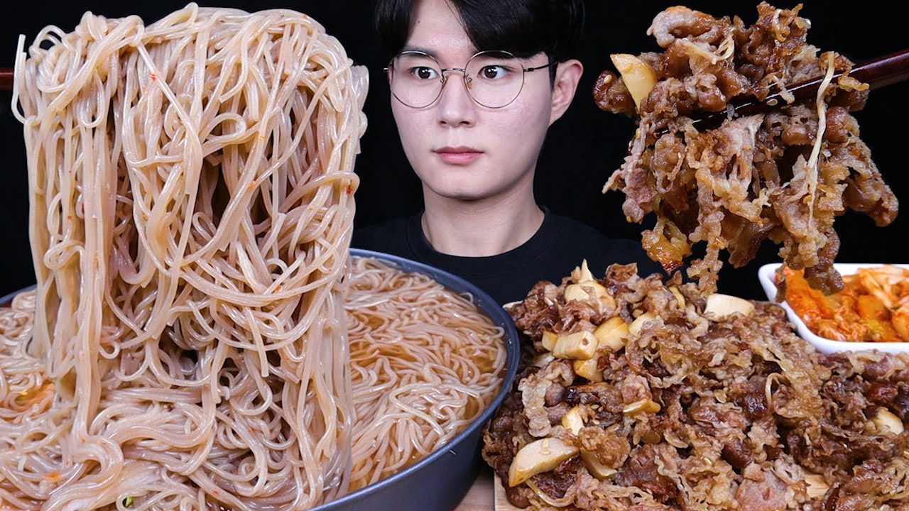 냉면 우삼겹 불고기 먹방ASMR MUKBANG COLD NOODLES & BEEF BULGOGI & KIMCHI 冷麺 牛肉 キムチ eating sounds