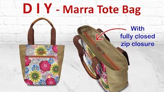 DIY Marra Tote Bag with Fully Closed Zip Closure - How to make shoulder bag - Tutorial Totebag