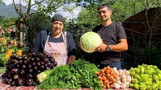 GRANDMA COOKING EGGPLANT AND GRAPES JAM! STUFFED EGGPLANTS SALAD!