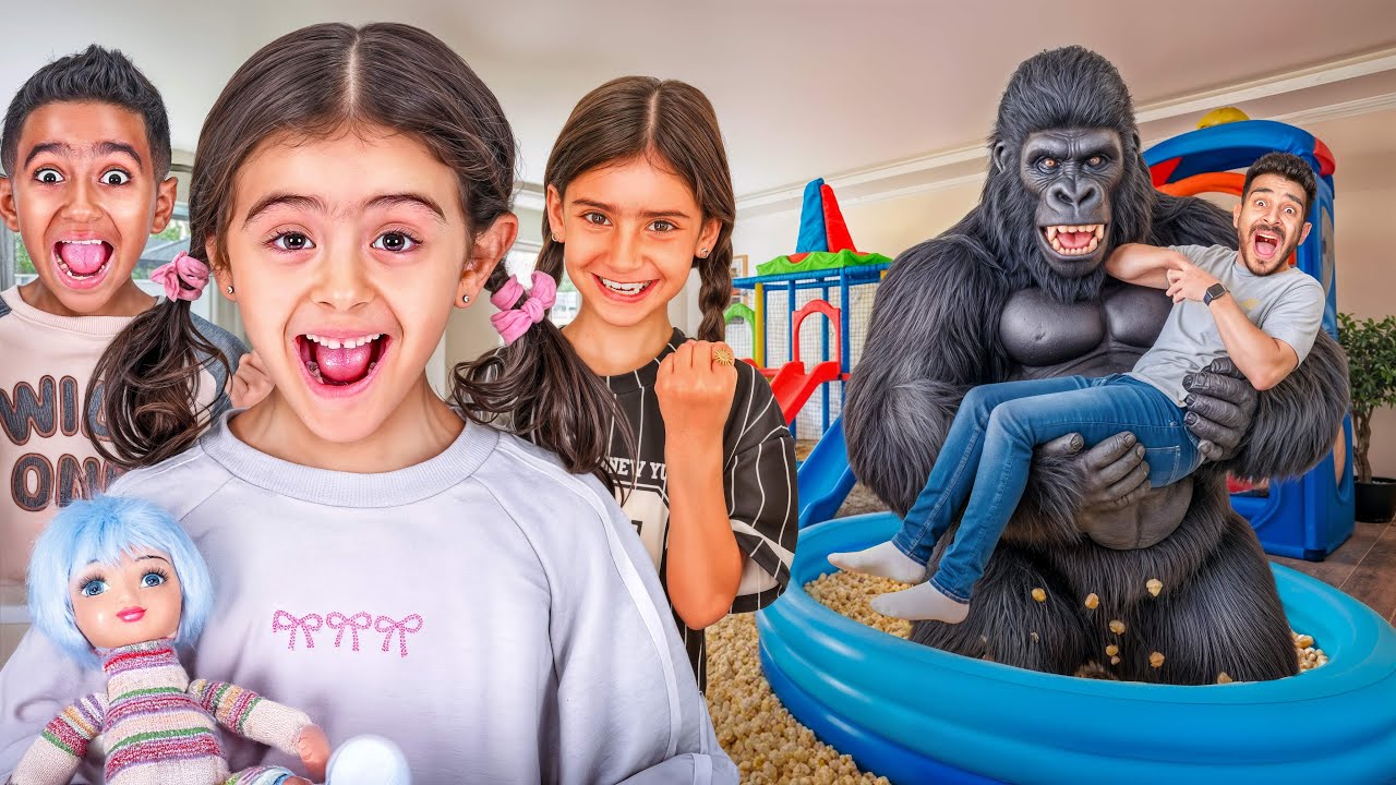 حولت بيتنا لأكبر مدينة ألعاب🎢ومليت حمام السباحة فشار 🍿 والغوريلا انقذتنا 🦍
