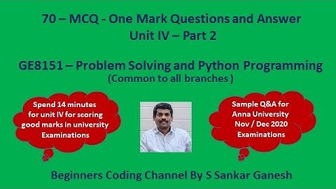 Python MCQ | Multiple Choice Question and Answer | GE8151 - PSPP | Unit 4 - Part 2 | Tamil | 70
