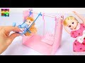 リカちゃん ミキちゃんマキちゃんに手作りブランコを作るよ♪ダンボールにグルーガン、キラキラストーンで可愛くDIY♪おもちゃ おもちゅーぶ