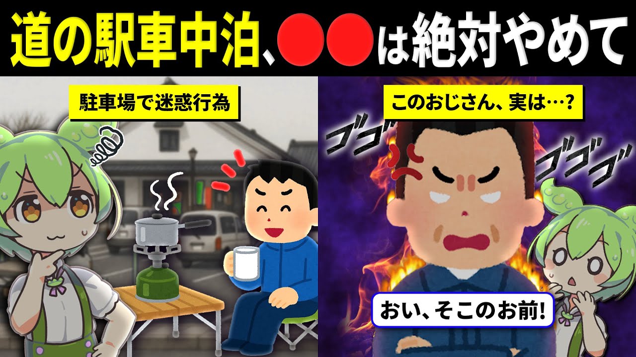 【勘違いしてない？】道の駅でキャンプ行為は絶対ダメ！車中泊とキャンプの境界線と守るべきルール【ずんだもん車中泊】