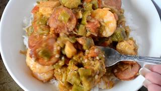 Smothered Okra with Shrimp, Chicken, and Sausage