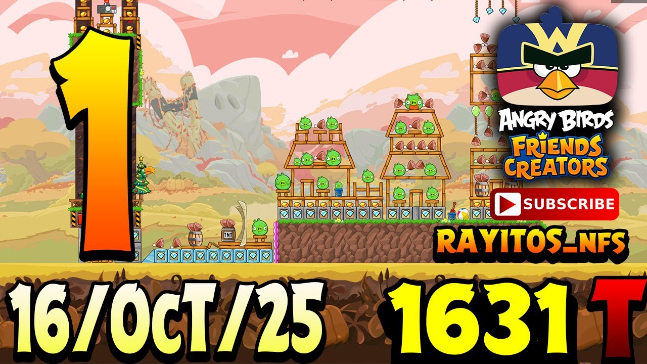 Прохождение турнира Angry Birds Friends Level 1, 1631, рекорды, POWER-UP