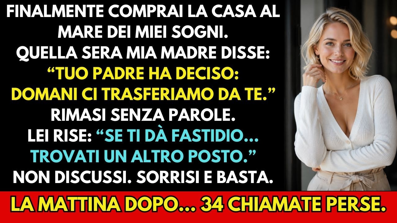 Avevo appena firmato il rogito della casa al mare per cui avevo lavorato dieci anni. Quel pomeriggio avevo portato dentro il primo scatolone quando mio madre mi chiamò, non per congratularsi. “Tuo...