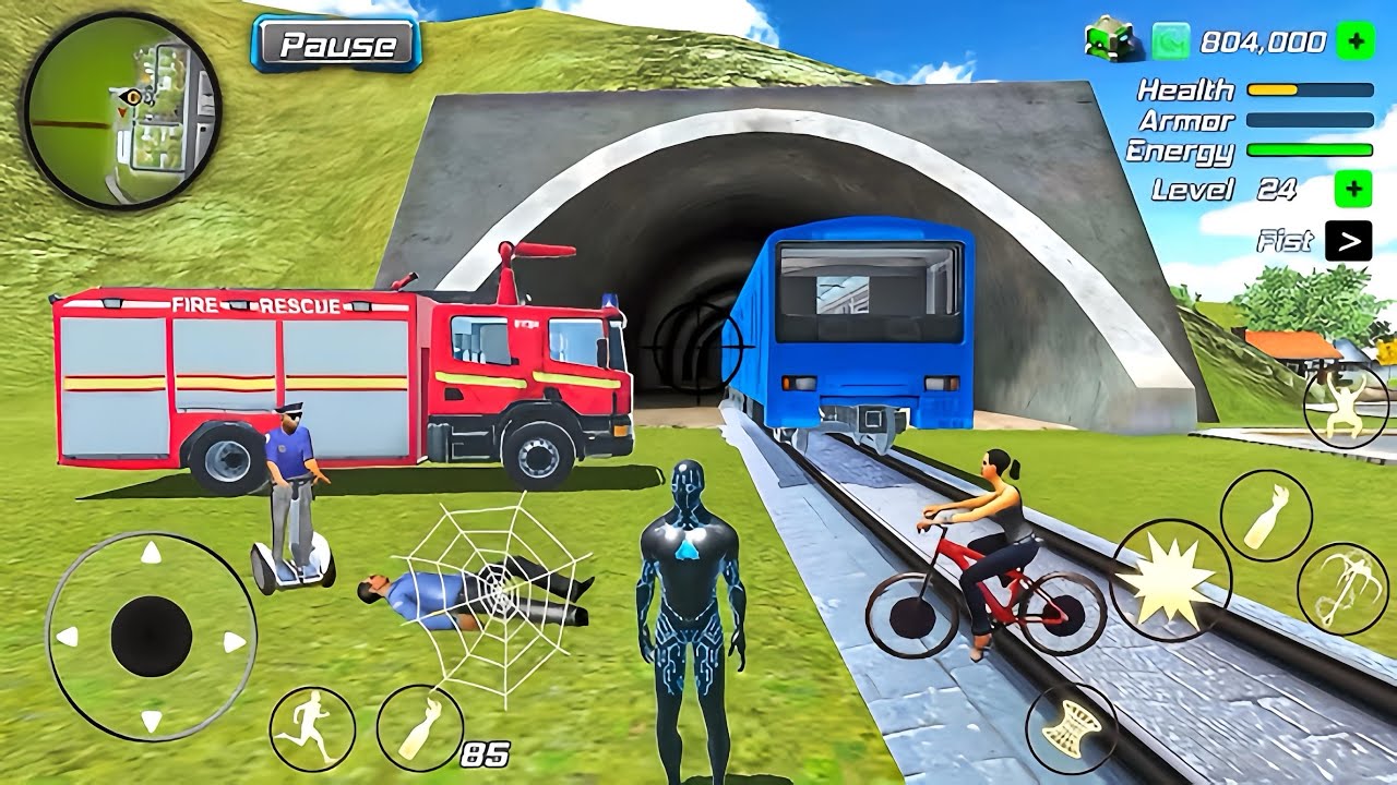 Black Hole Rope Hero Vice Vegas - Fire Truck at Train Station - Android Gameplay 