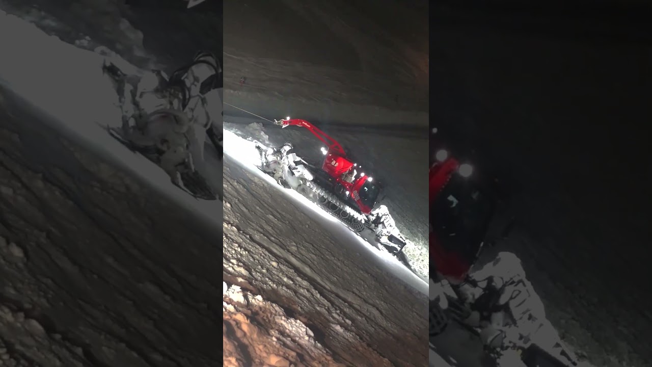 Ski Slope Preparation: How a Winch Snow Groomer Works on an Extremely Steep Slope