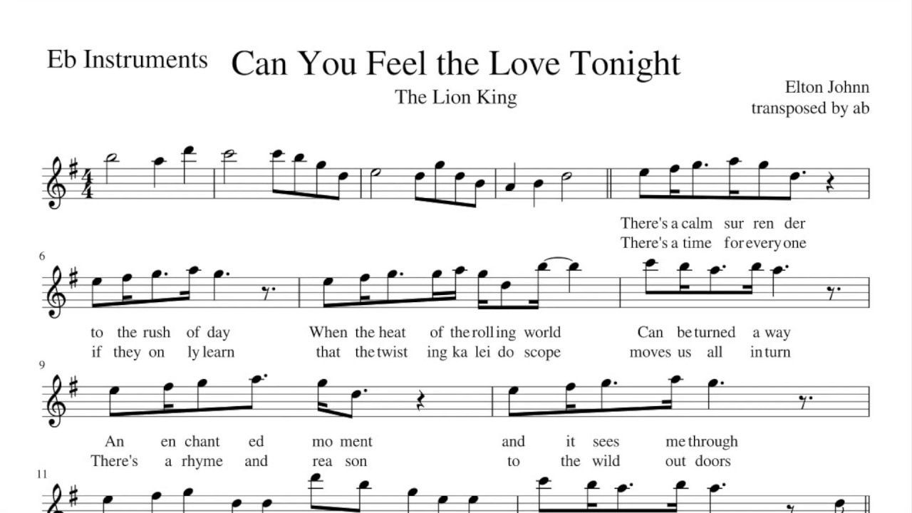 Can You Feel The Love Tonight Alto Sax Cover Sheet Music Pdf