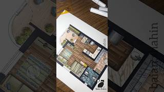 Famous Architectural plan rendering - alcohol markers. Wealth