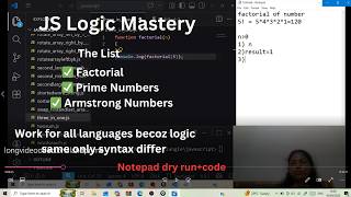 JavaScript Logic Masterclass: Factorial, Prime Numbers & Armstrong Secret! 🚀