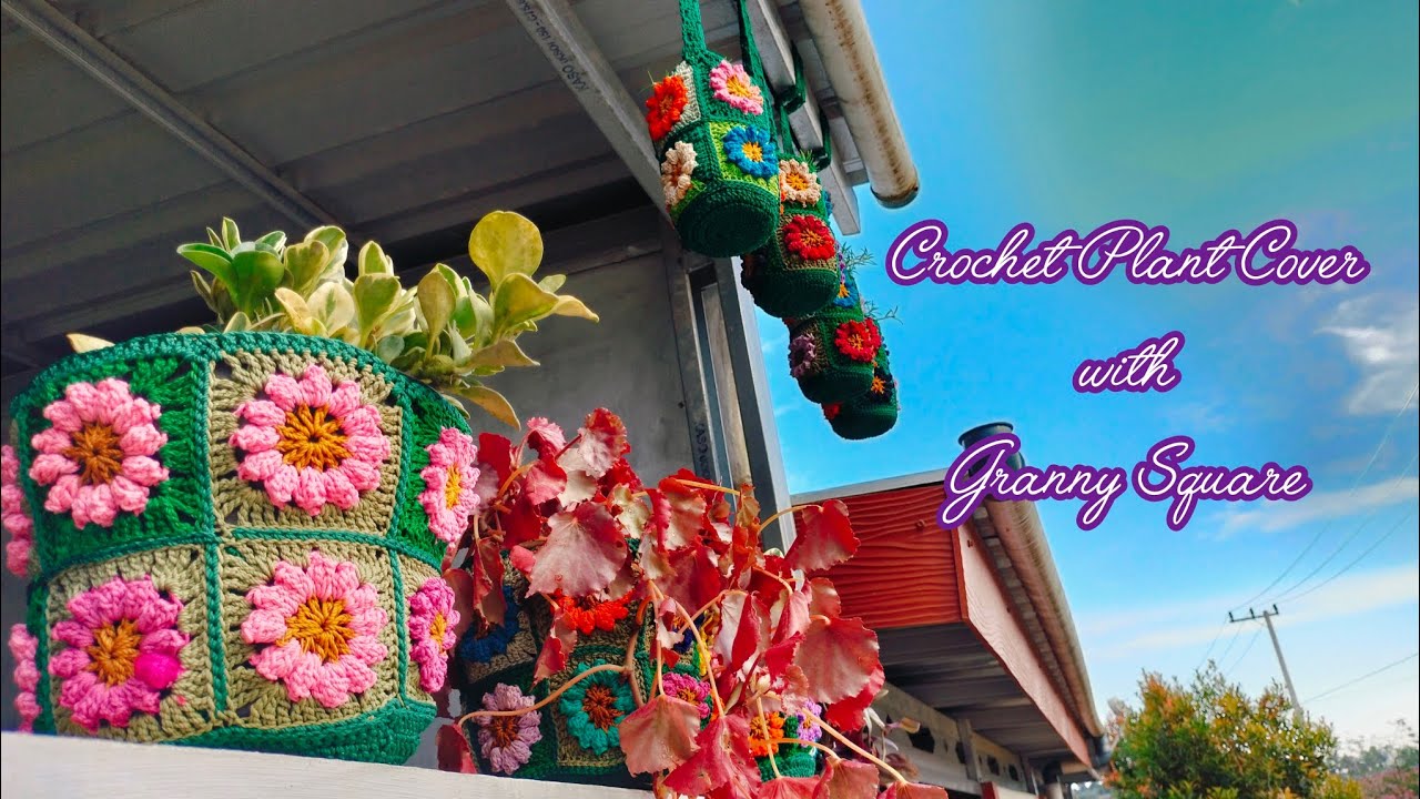 How To Crochet Plant Cover With Granny Square | Granny Square Crochet Tutorial