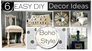 6 Home Decor DIY Ideas: Sunburst Mirror Wall Decor, Boho Rug, DIY Ottoman, Chalk paint wash chair