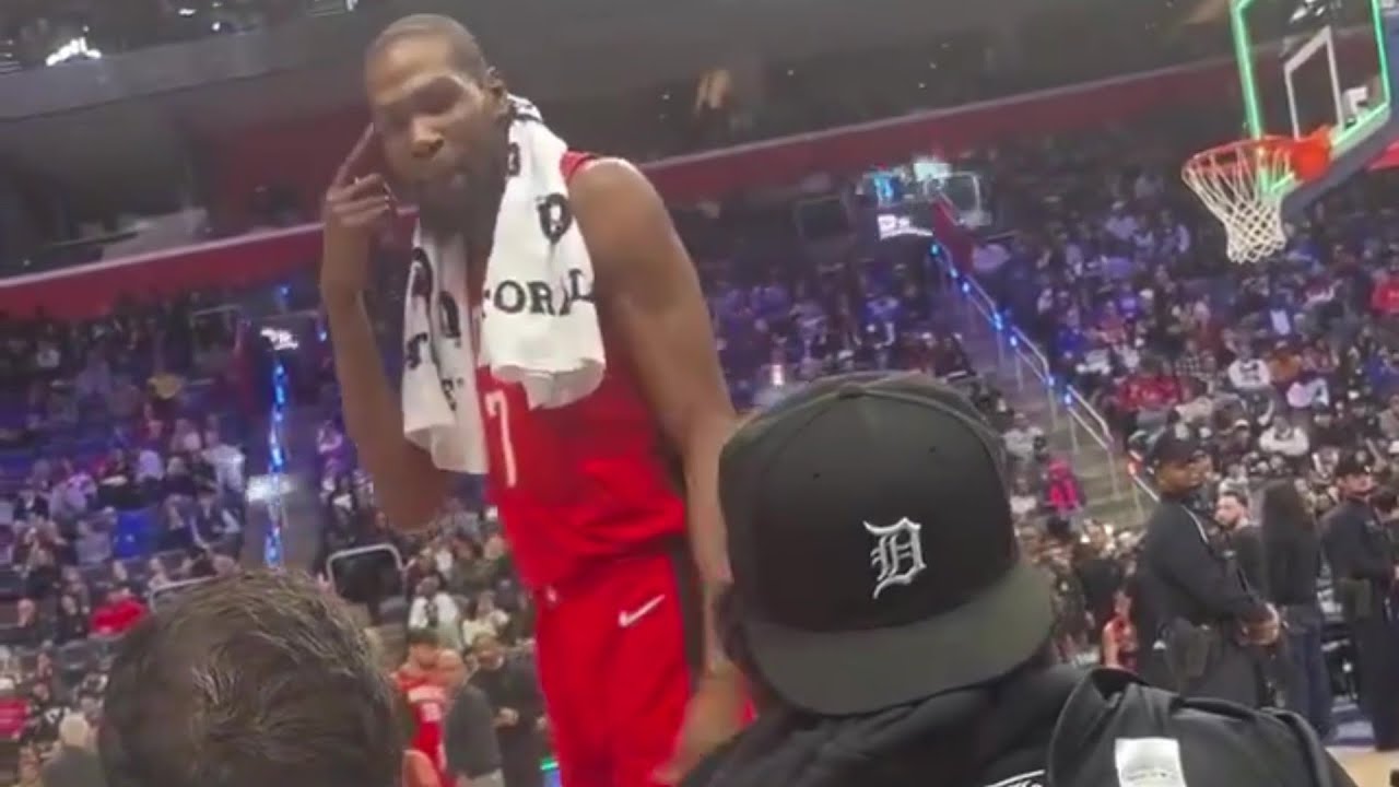 WATCH- KEVIN DURANTs VERY EXTENDED TRASH TALK WITH COURT SIDE FAN IN TONIGHTS GAME VS PISTONS