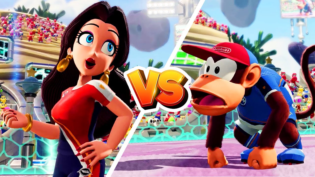 Mario Strikers Battle League - Pauline Vs Diddy Kong Gameplay (New Update)