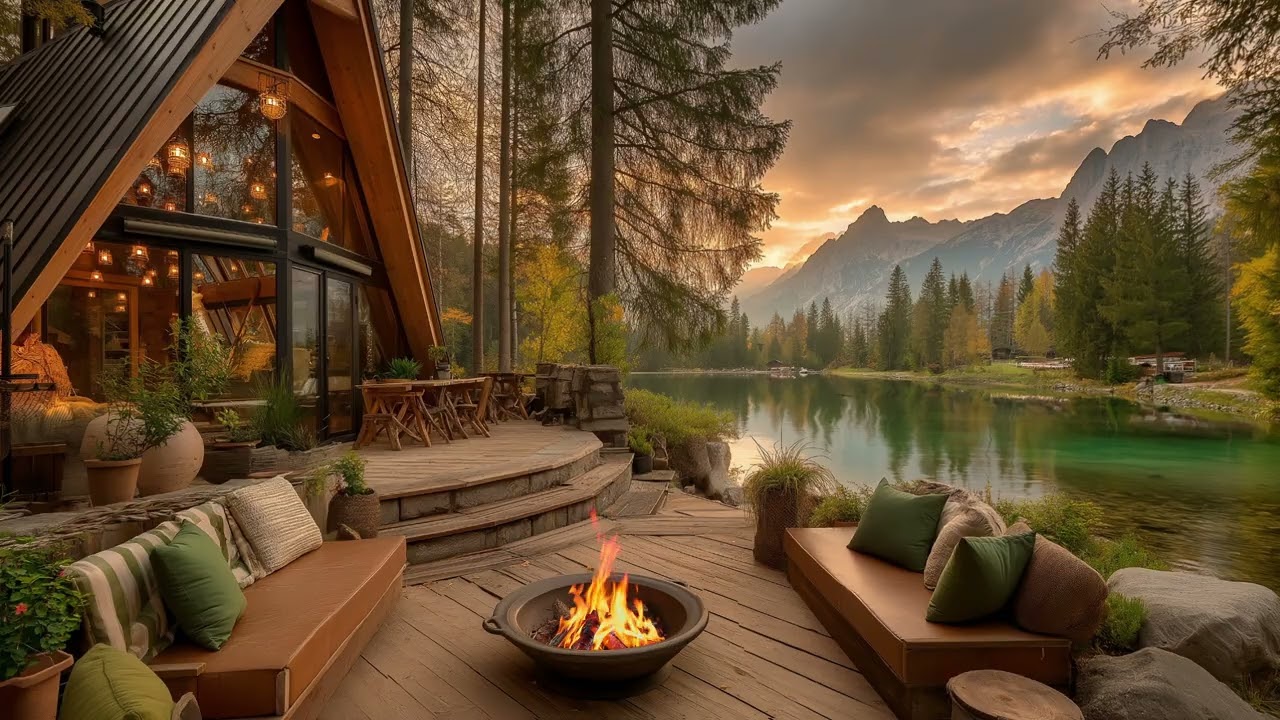 Relaxing Spring Morning at Lakeside Cabin | Cozy Fire & Peaceful Nature Ambience